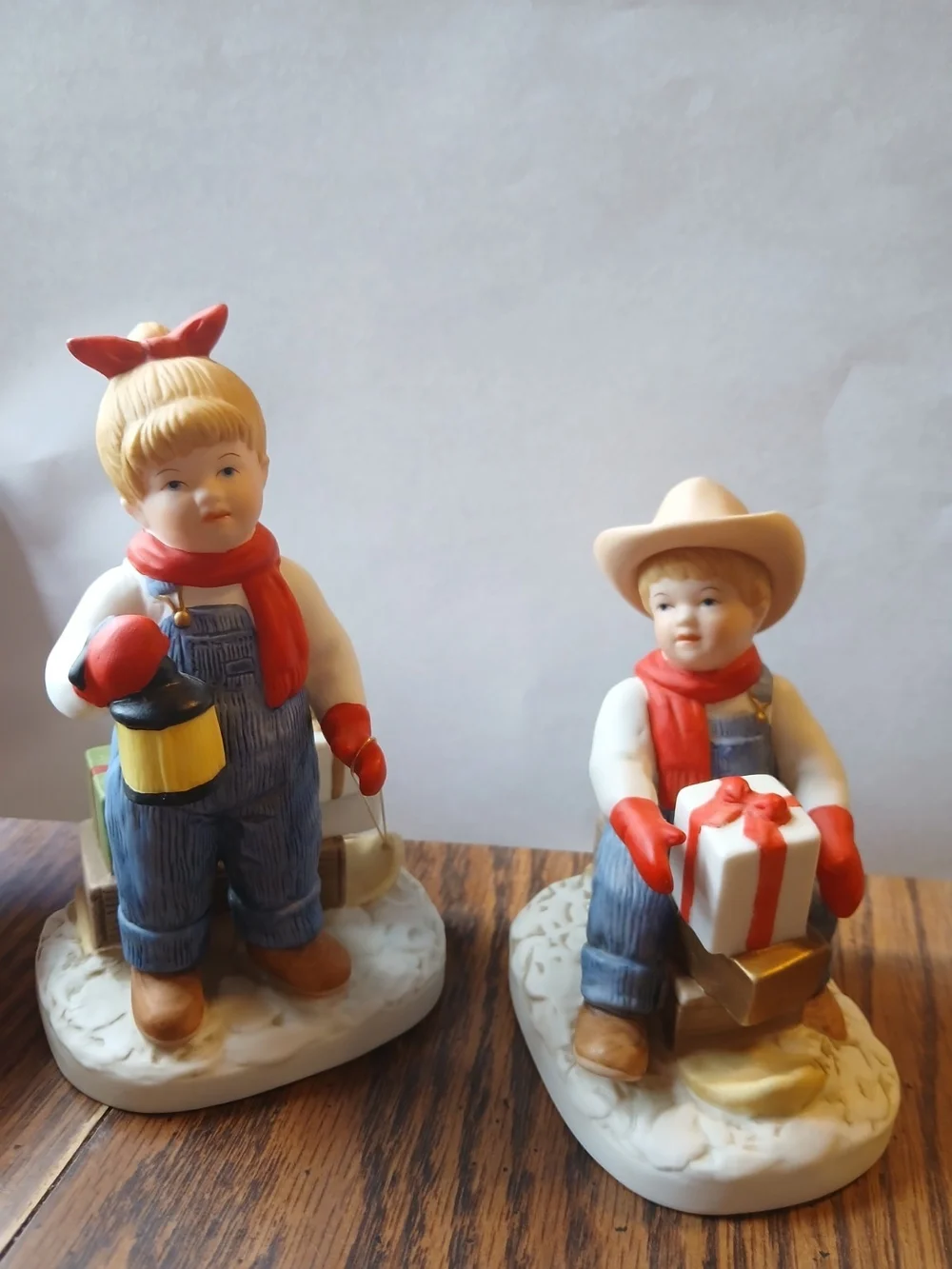 HOMCO Denim Days #1528 “Holiday Sleds” Christmas figurine set of 2 from 1985